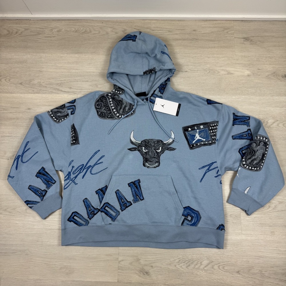 Nike Jordan Bulls Brooklyn Hoodie Womens Large Blue Fleece FZ9978 436